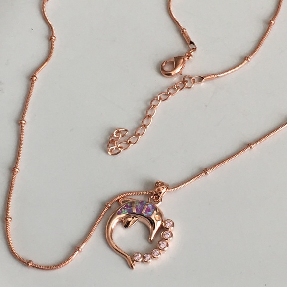 Dazzling opal dolphin 🐬 on rose chain - Picture 7 of 8